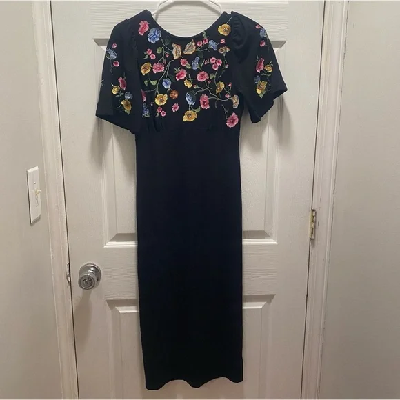 ASOS womens black floral embroidered surplice open back midi dress - Picture 3 of 6